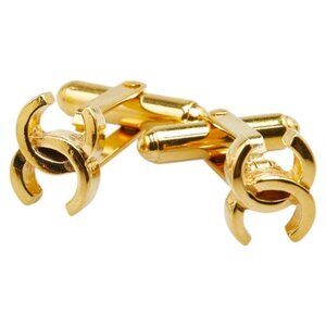 CHANEL CC Logos Quilted Vintage Cufflinks Cuff Links Gold Tone Auth w/Box ＃14664